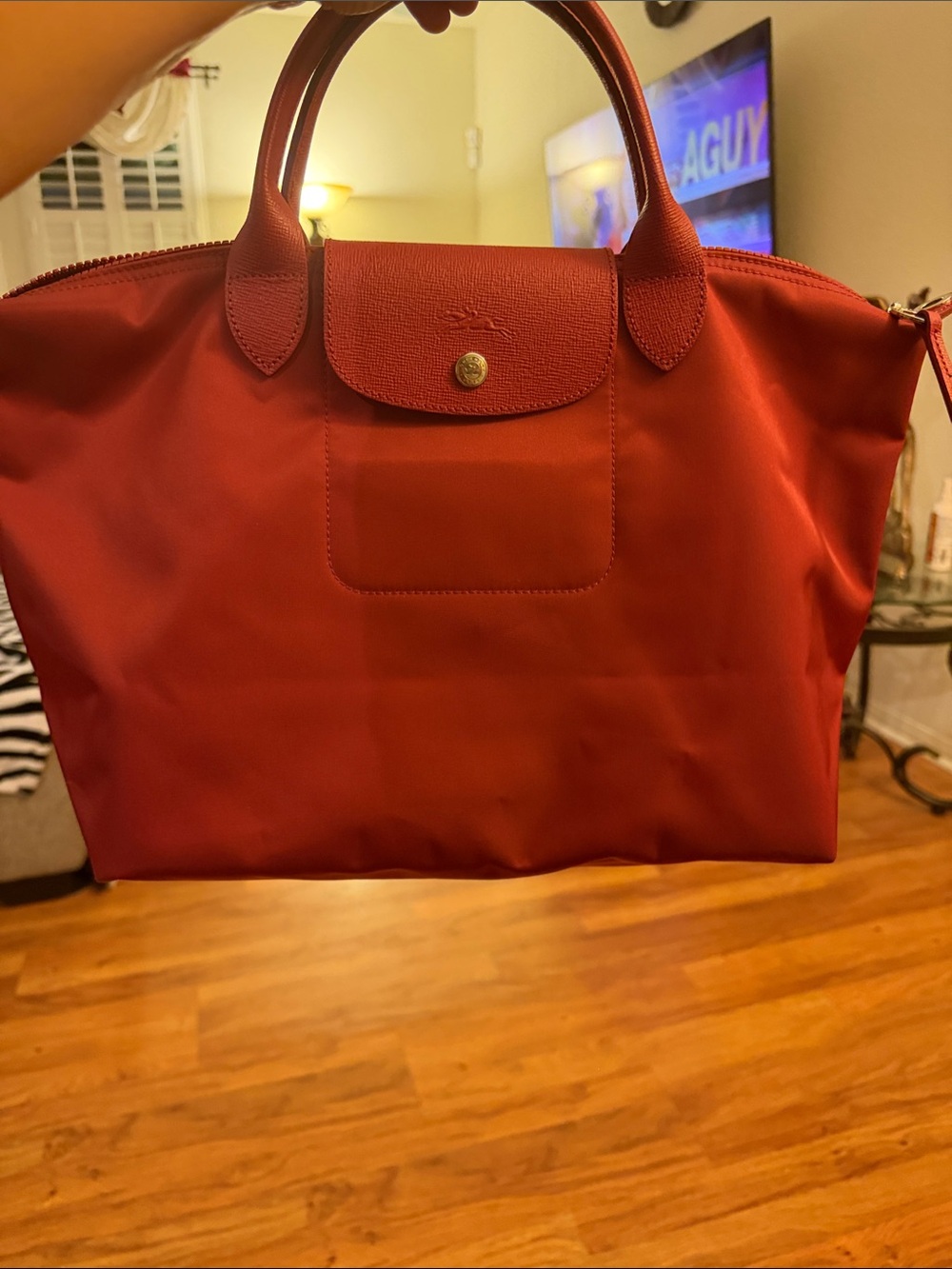 Longchamp Red Le Pliage Top-Handle Tote